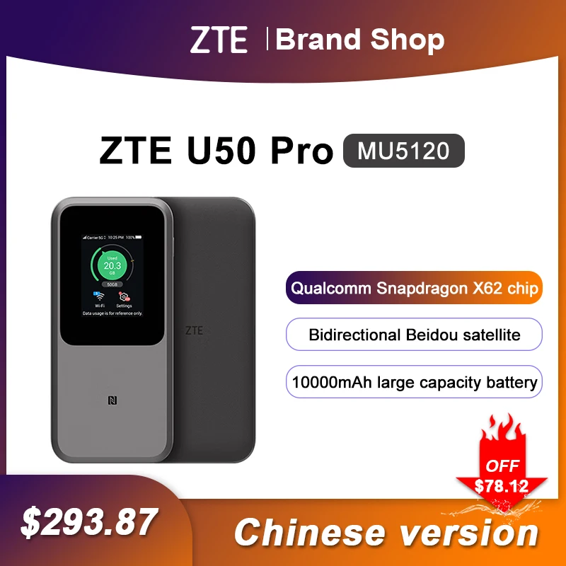 ZTE 휴대용 와이파이 5G 라우터, 잠금 해제 정품, MU5120, 와이파이 6 10000mAh, 3600Mbps NSA + SA 모바일 핫스팟 5G 라우터, SIM 카드 슬롯 포함