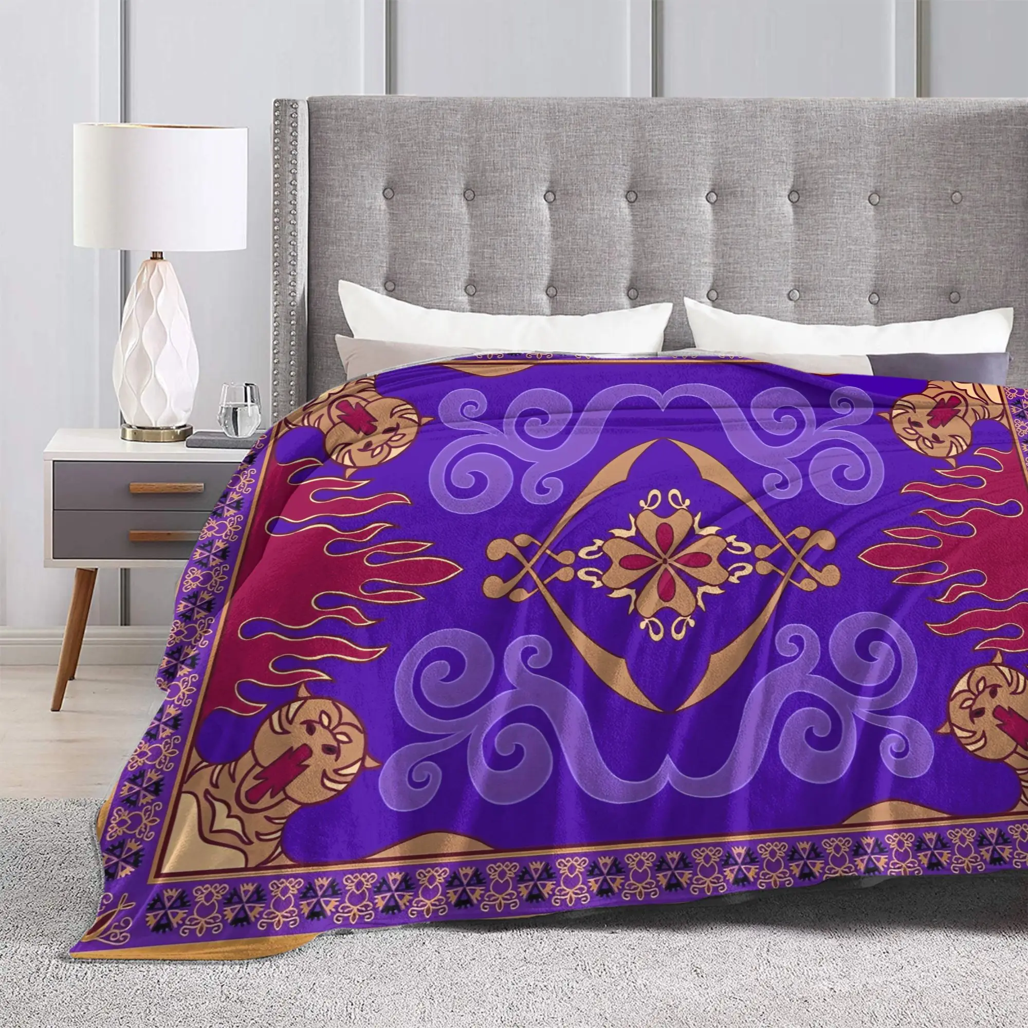 Aladdinn 1992 Magic Carpet Knitted Blanket Aladdin Movie 90s Cartoon Flannel Throw Blanket Home Couch Portable Warm Bedspread