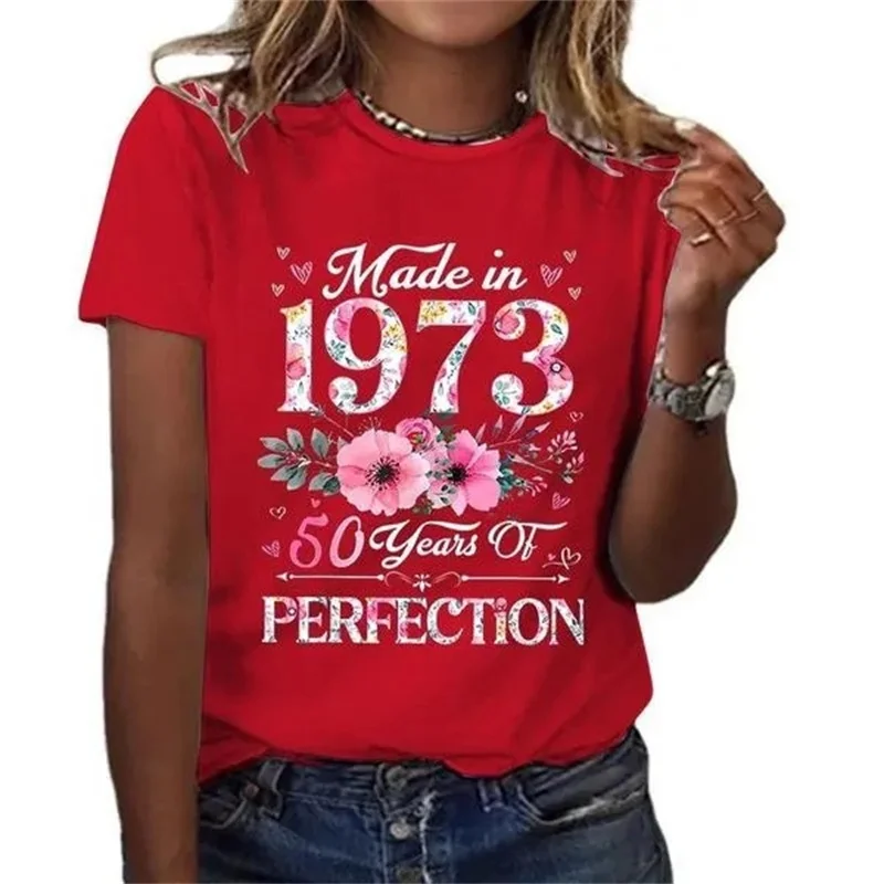 Women Fashion Made In 1973 40 Years Of Perfection Vintage 1973 Print T-shirt Casual Tops Harajuku Soft Short Sleeve O Neck Tees