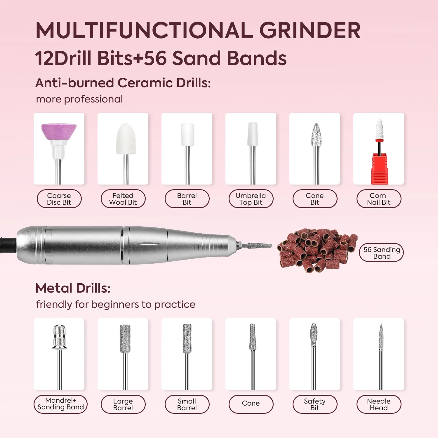 Perceuse à ongles électrique Portable professionnelle 45000 tr/min, avec forets à ongles, ponceuse à ongles Rechargeable à faible bruit pour manucure