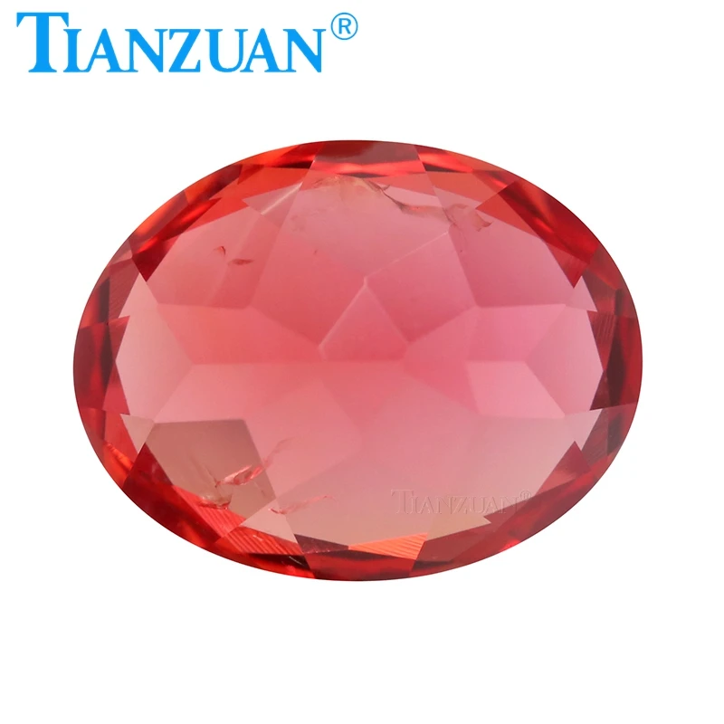 Oval Shape Natural Cut Lab Grown Padparadscha Color Synthetic Sapphire Corundum Stone with cracks and inclusions Loose Stone