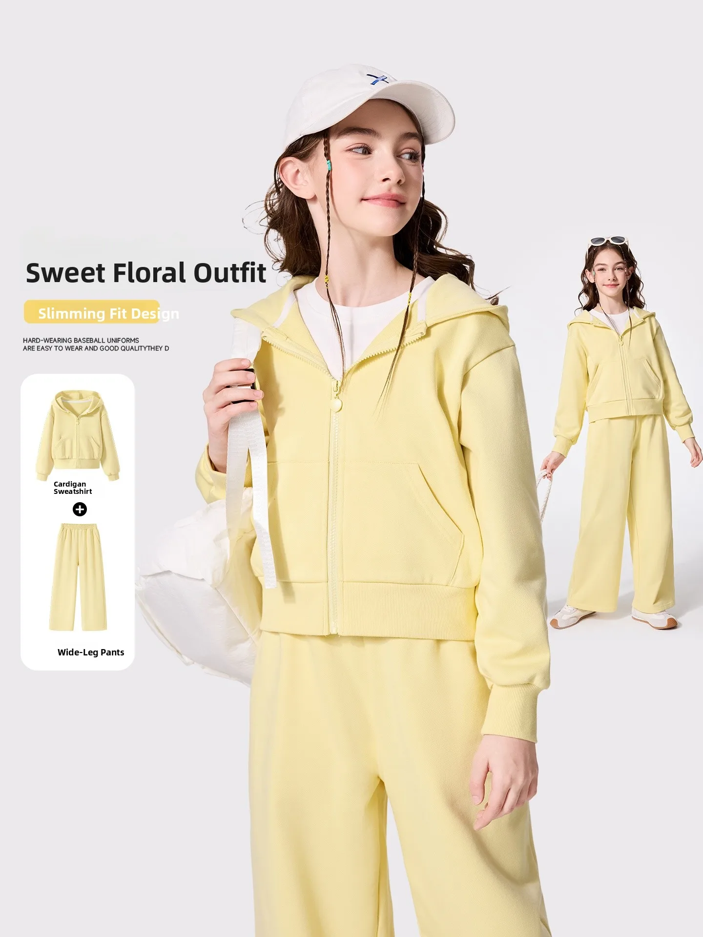 tangshi-spring-collection-children's-sportswear-set-for-girls-fashionable-cotton-polyester-outfit-yellow-kids-clothes