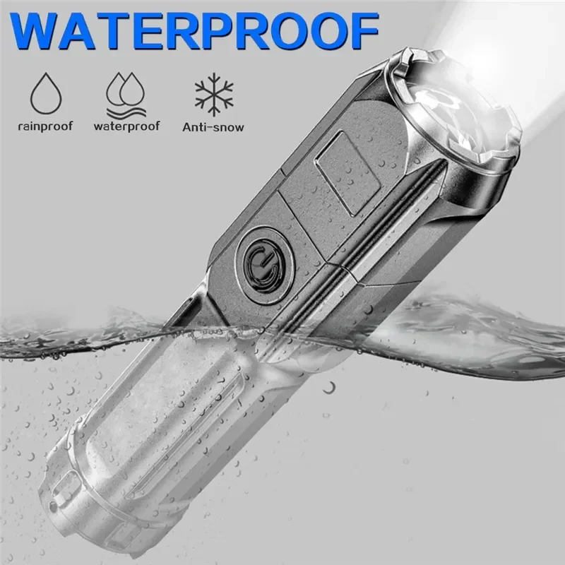 

Portable Outdoor Waterproof LED Flashlight ABS Strong Light Ultra Bright Long-range Focus USB Charging Durable for Home Use