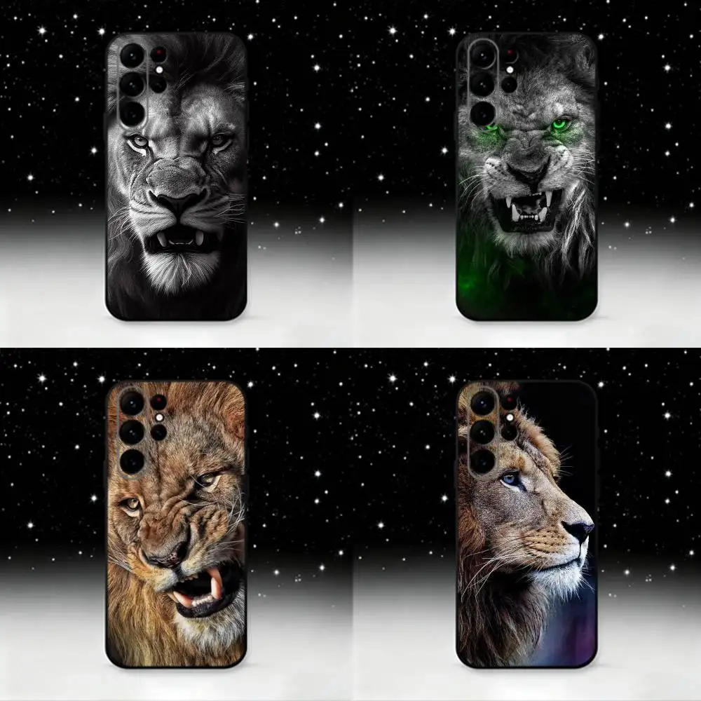 

Animal Cover Tiger Lion Phone Case For Samsung S25,S24 Ultra,S20,S30 plus,S22 plus,S23,S30 Ultra 5G Silicone Black Shell