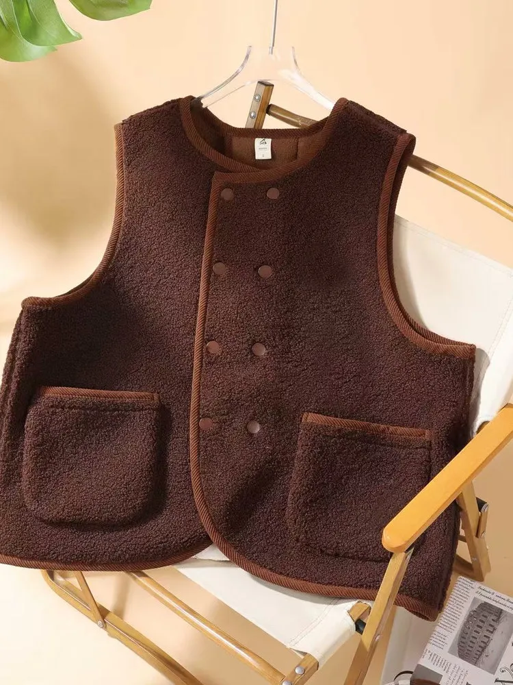 

Women's Thiened Soft Lamb Fur Vest Jaet Autumn Winter Versatile Colion Warmth Comfy Commute Sle round Ne Doub...