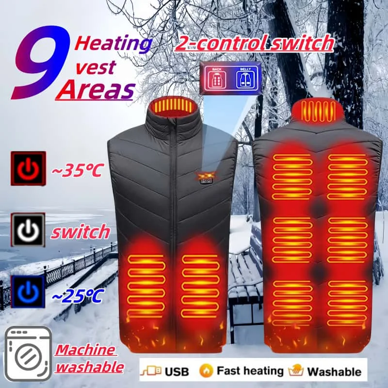 9/11/21 Zone Heating Clothing Men Vertical Collar Vest USB Intelligent Temperature Control Ski Warm Coat Black Sleeveless Jacket