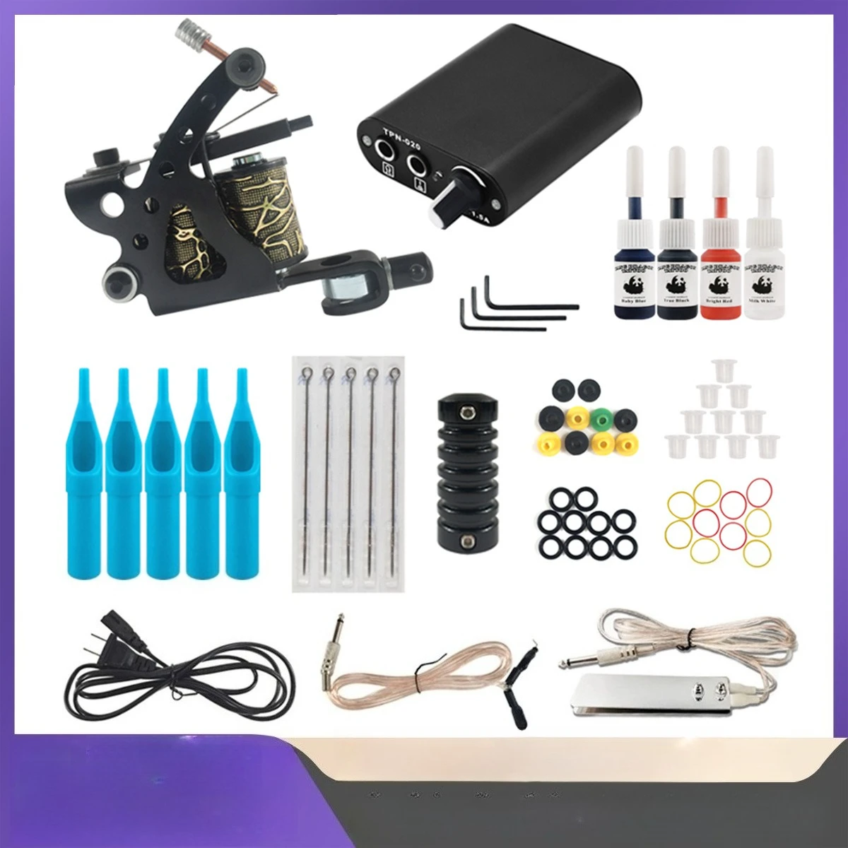 

4-color Panda Tattoo Machine Set, Complete Set of Tattoo Practice Tools