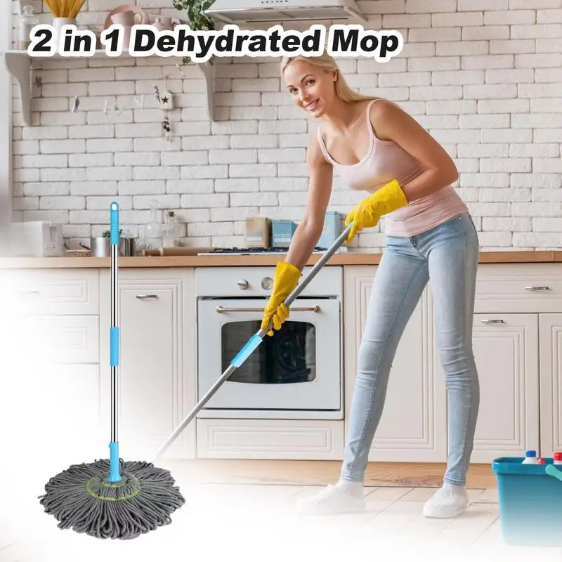 Dehydration Mops 2-in-1 Rotating Cleaning Mop 360-Degree Adjustable Hard Floor Self-Twisting Dehydrated Mop For Bathtubs