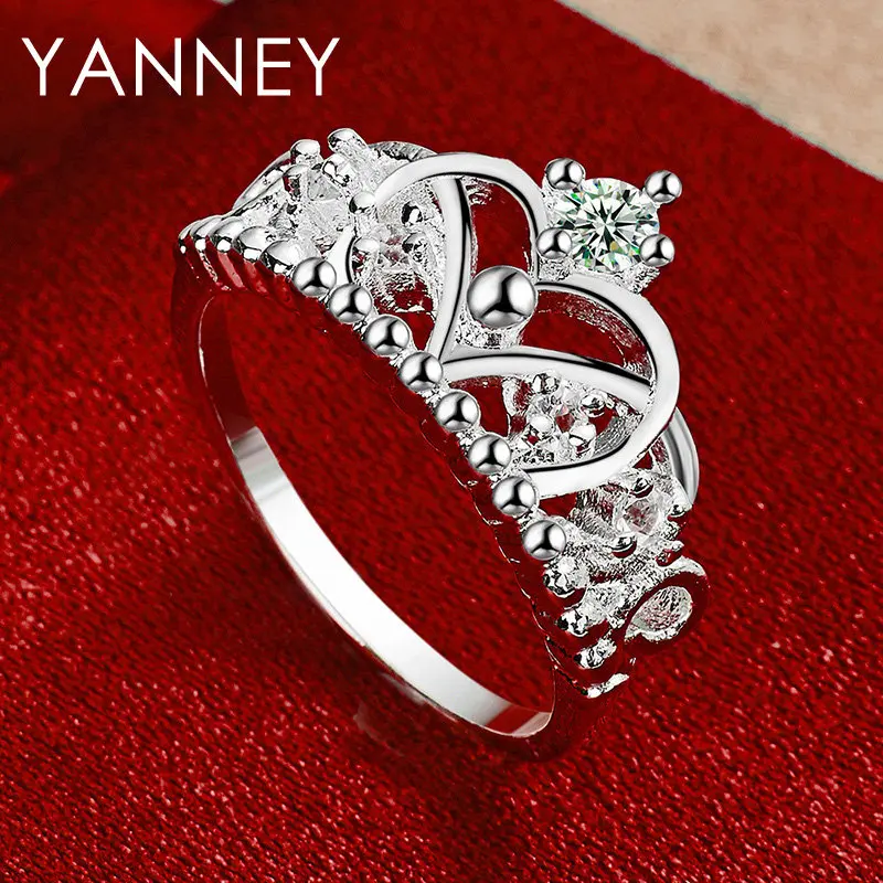 925 Sterling Silver 7-10# Elegant Crown Zircon Ring For Women Fashion Temperament Wedding Jewelry Party Gift