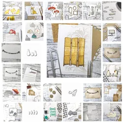 Santa Chickens Umbrella Christmas String Metal Cutting Dies Silicone Stamps Scrapbooking Stencil Photo Album Card DIY Paper Embo