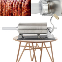 3L Silver Stainless Steel Manual Sausage Machine with Four Polypropylene Filling Tips for Different Sizes