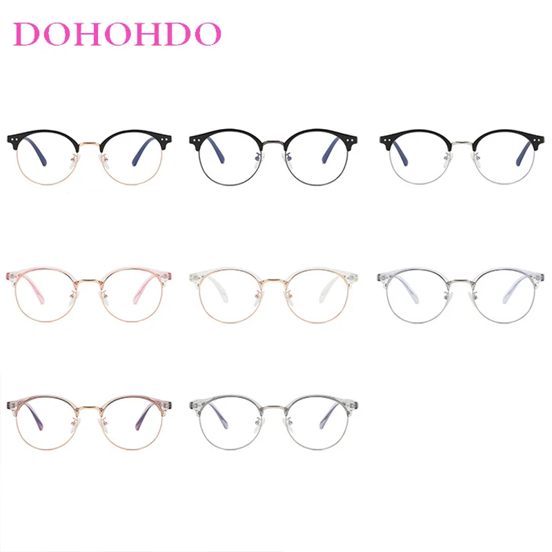 Luxury Design Metal Rice Nail TR90 Blue Light Blocking Round Frame Eyewear Men Women Classic Brand Optical Glass For Office Work view 6