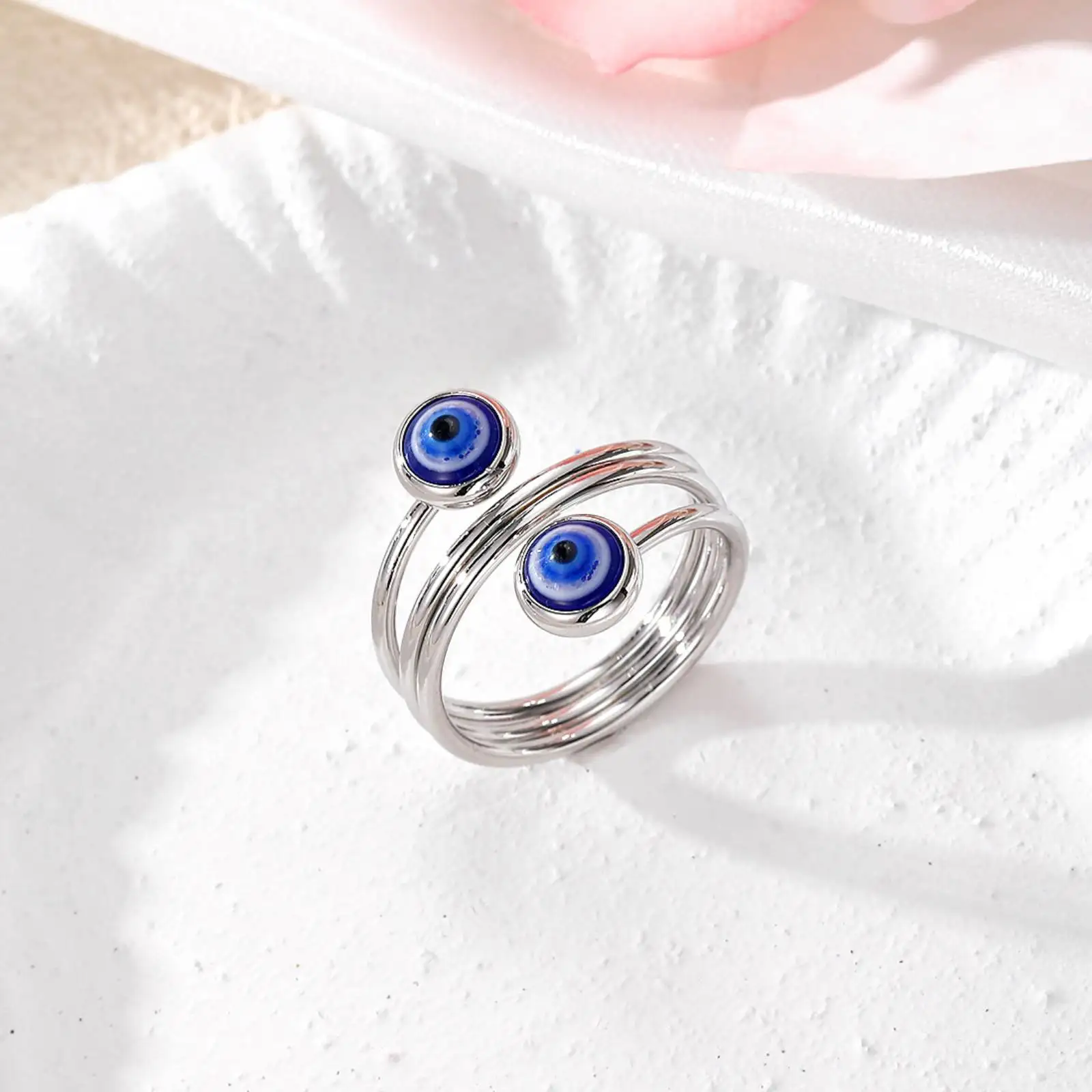 Türkischer Böser Blick Offener Ring Blaues Auge Verstellbarer Fingerring Glücksbringer Amulett Schmuck Geschenk für Frauen – Detail 2