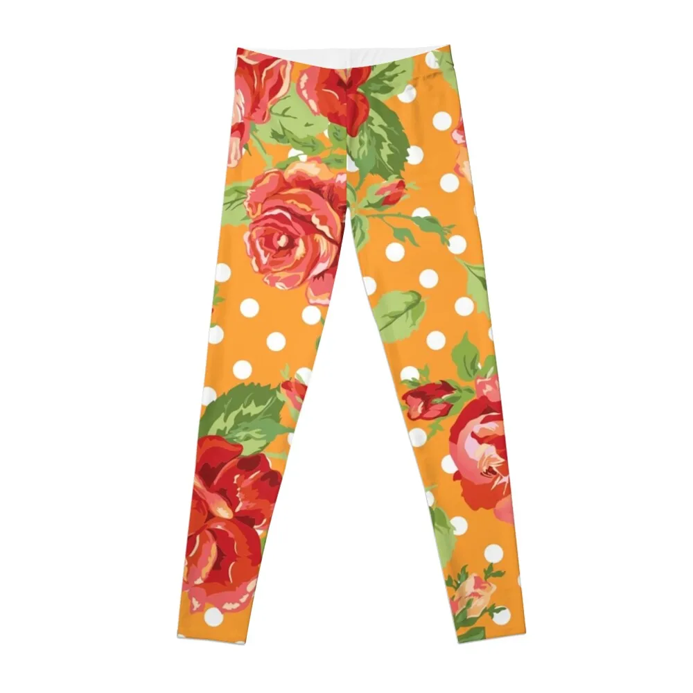 polka dots,roses,floral,orange,white,red,green,modern,trendy,flowers,girly,shabby chic,country chic Leggings