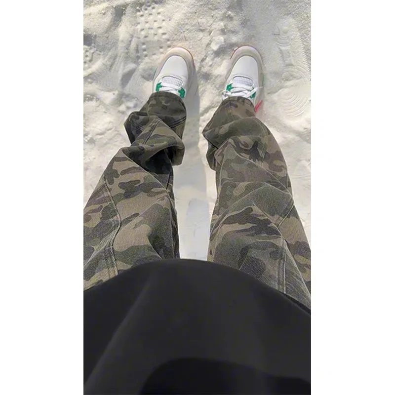

American Sle Camouflage Men's Jeans Spring Autumn High Street Deconstructed Pants CleanFit Logging Workwear Casual Jeans