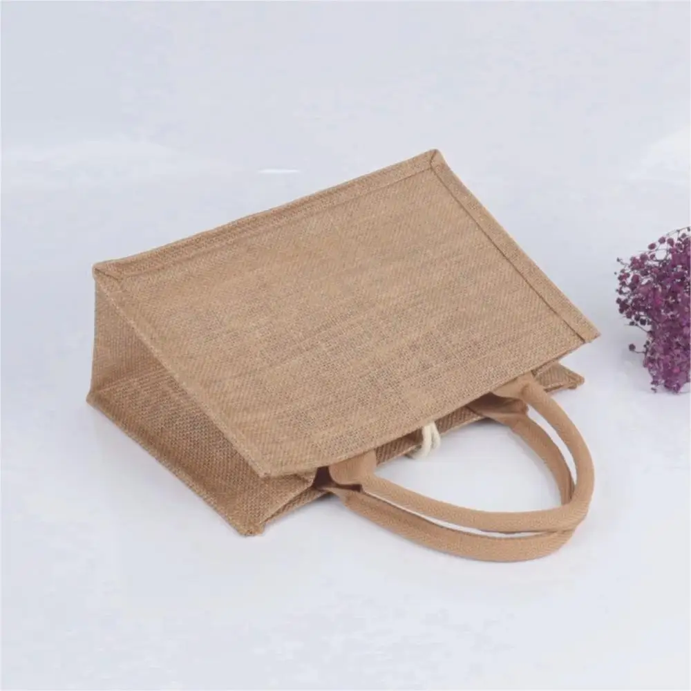 Large Capacity Shopping Bag Versatile Jute Tote Bag Portable Lunch Bag Linen Button Reusable  Burlap Bag Gift Packing Handbag