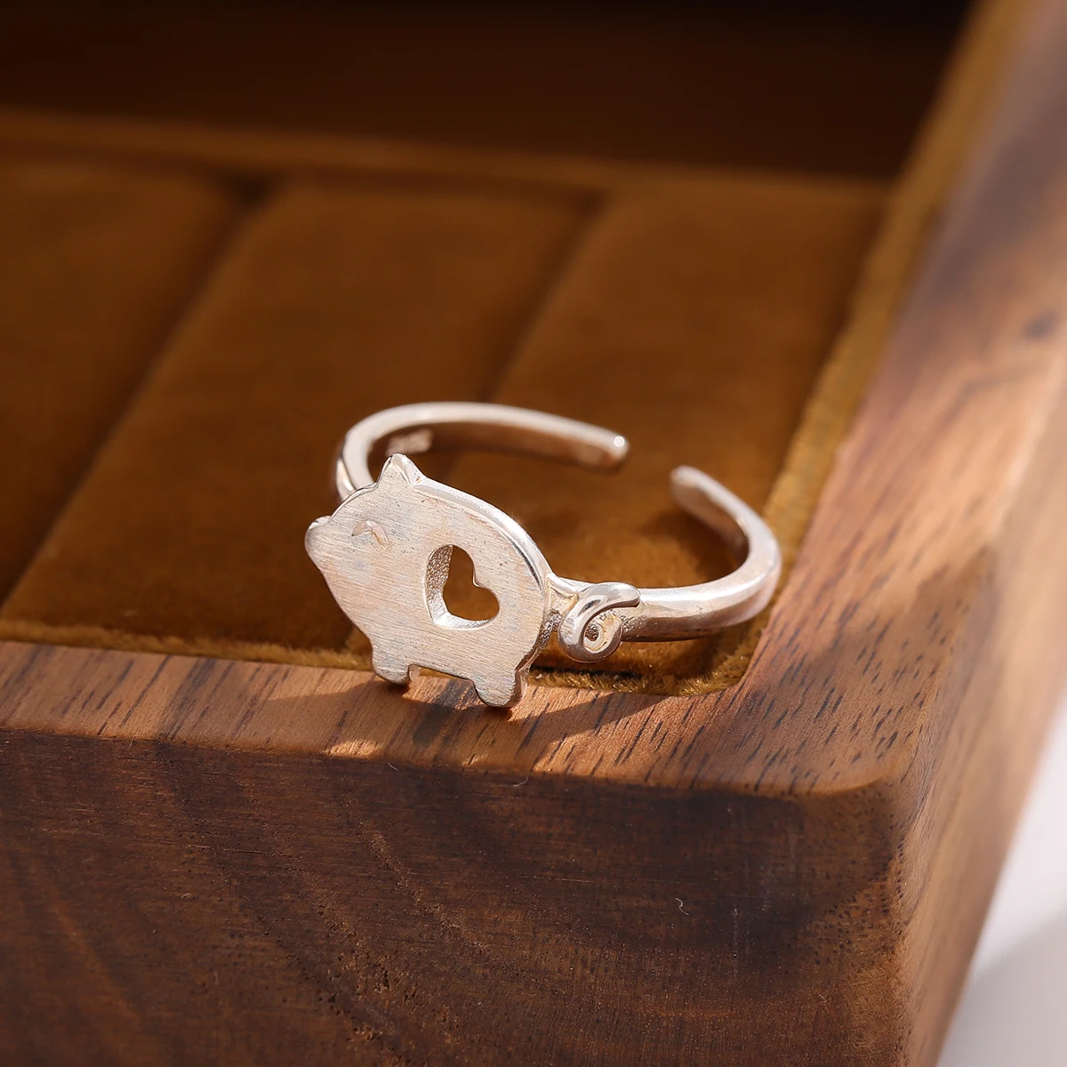 Women's Creative 925 Sterling Silver Pig Animal Opening Ring