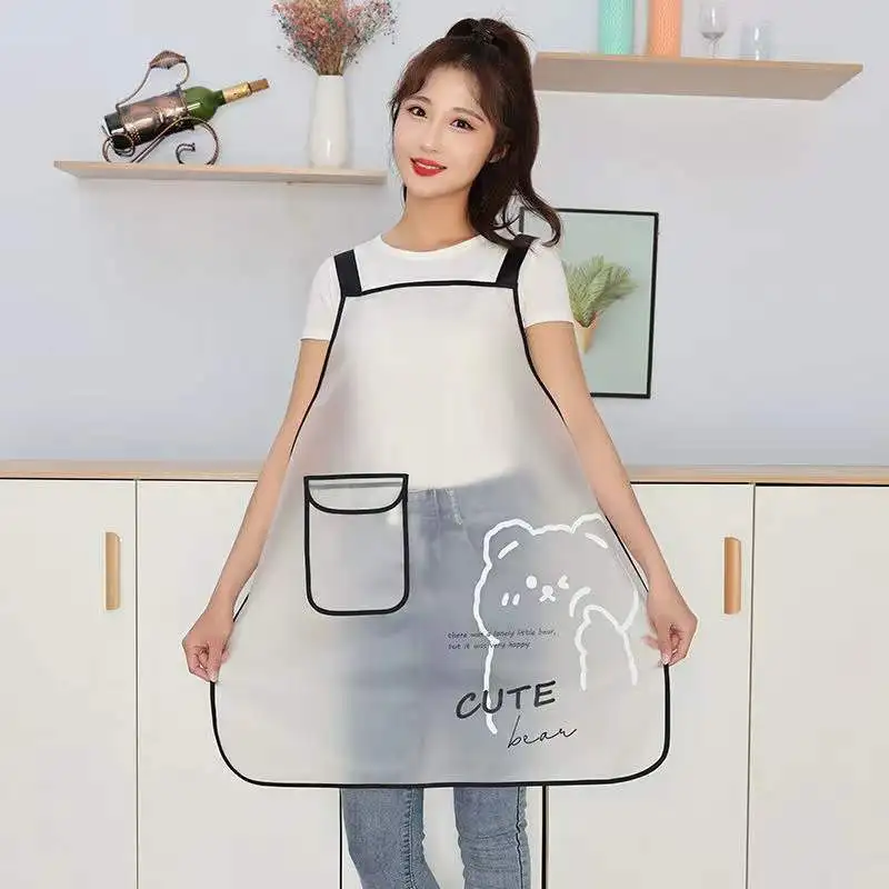 White Black Tpu Kitchen Apron Waterproof Oil Resistant Work Apron Translucent Black Dirt-proof Cleaning Aprons With Pockets
