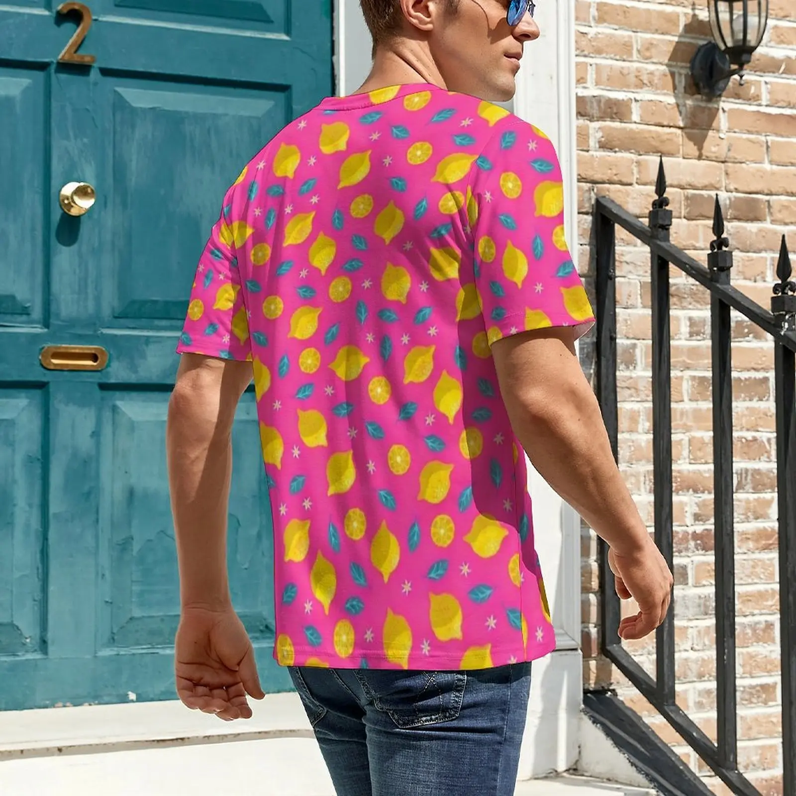 Mens Playful Lemon Blossom Design T Shirt  Novelty T Shirts Short-Sleeve Graphic Tops Dropshipping Summer Funny Oversize Tees