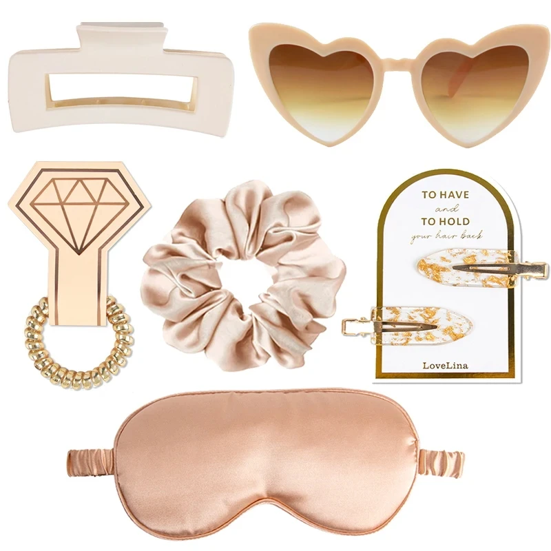 6pcs Bridesmaid Proposal Gifts Set Hair Clips Heart Sunglasses Scrunchies Satin Eyemask Set Bridal Shower decor Wedding Supplies