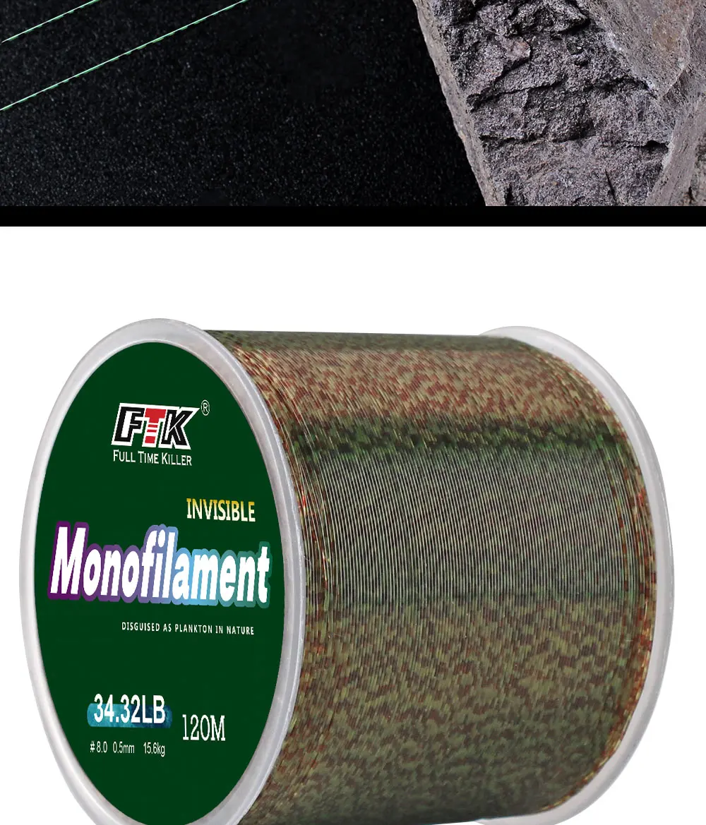FTK 120m Unsichtbare Angelschnur 0,20mm-0,50mm 4,13LB-34,32LB Gefleckte Karpfen-Monofilamentschnur Extrem Starke Gefleckte Schnur Sinkend – Detail 12