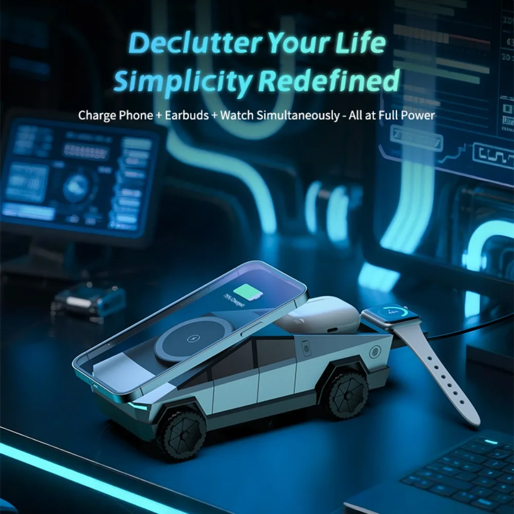 Magnetic 3 In 1 Wireless Charger Car Phone Stand For Magsafe iPhone 16 15 14 Apple Watch 10~2 SE AirPods Pro for Gaming Charger