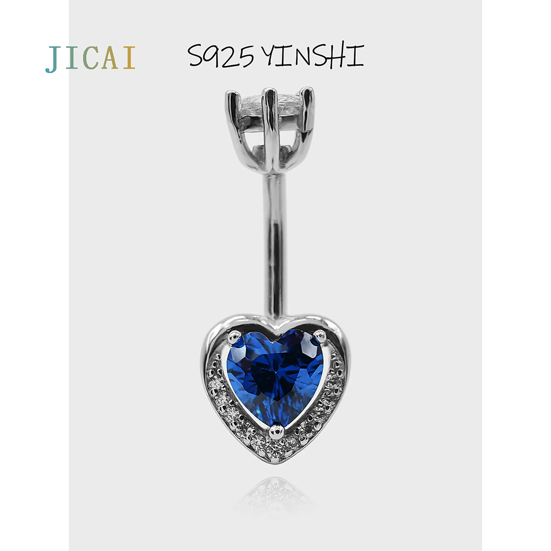 

JICAI Heart 925 Sterling Silver Piercing Aquamarine Color Zircon Love Belly Button Rings Women Jewelry Body Accessories