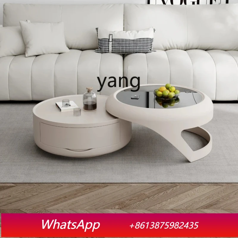 

MMM Cream Style Tea Table Combination Living Room Home Size round Small Apartment Tempered Glass High-Grade