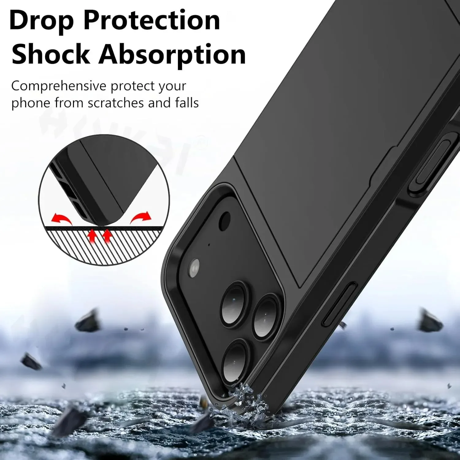 Case For iPhone 17 Pro Max 16 Pro Max 17e 15 14 13 12 11 Wallet Card Holder Slide Slot Slim Hard PC Heavy Duty Protective Covers