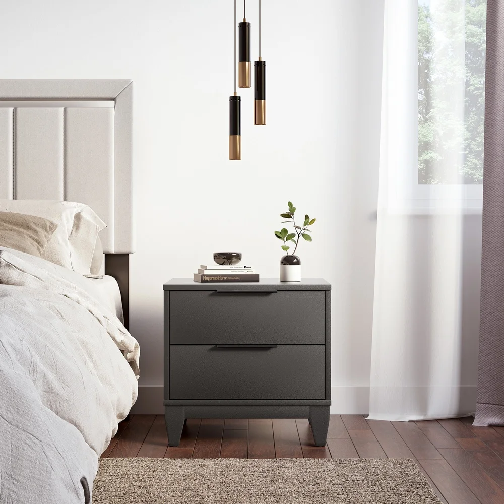 Customizable Modern 2 Drawer Nightstand MDF Storage Table with Easy Glide Mechanism Ideal Bedroom Living Room Office Assembly In