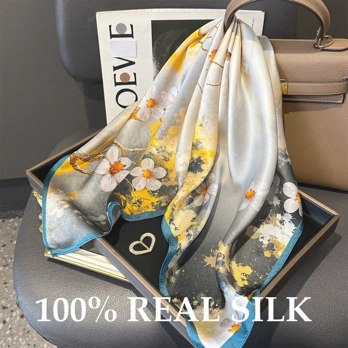 

Женский 100% натуральный шелк, квадратные роскошные шелковые шарфы, шаль, шарф, хиджаб, платок, шейный платок из пашмины, повязка для волос, платок, бандана