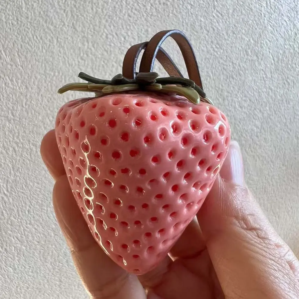 Funny Waterproof Strawberry Key Ring Resin Handmade Bag Charm 3D Design Fruit Pendant Girls Accessories