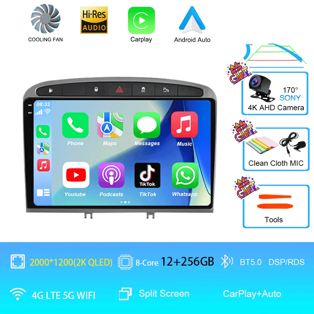 Android 16 autoradio voor Peugeot RCZ 308 SW 2007-2015 408 2012-2020 2DIN multimediasysteem navigatie GPS Carplay Auto head unit WIFI