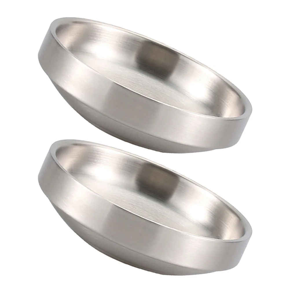 

2pcs Stainless Steel Kimchi Dish Modern Dipping Plate For Sauce Soy Vinegar Condiment Appetizer Serving Kitchen Use