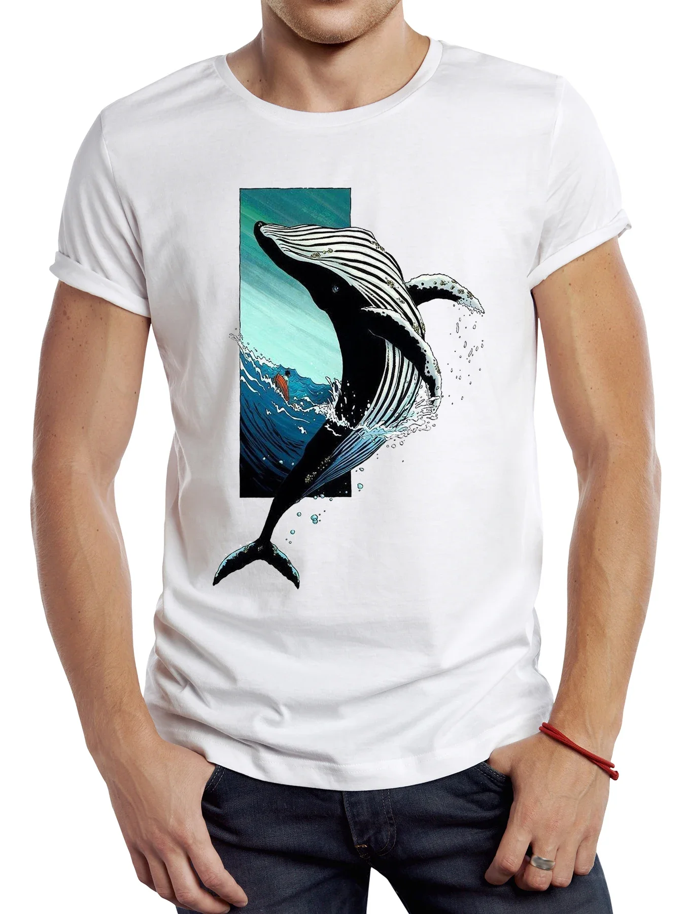 TEEHUB-T-shirt rétro avec baleine sautante pour homme, graphique, animal océanique, sport, grill, vintage, plage, requin, décont