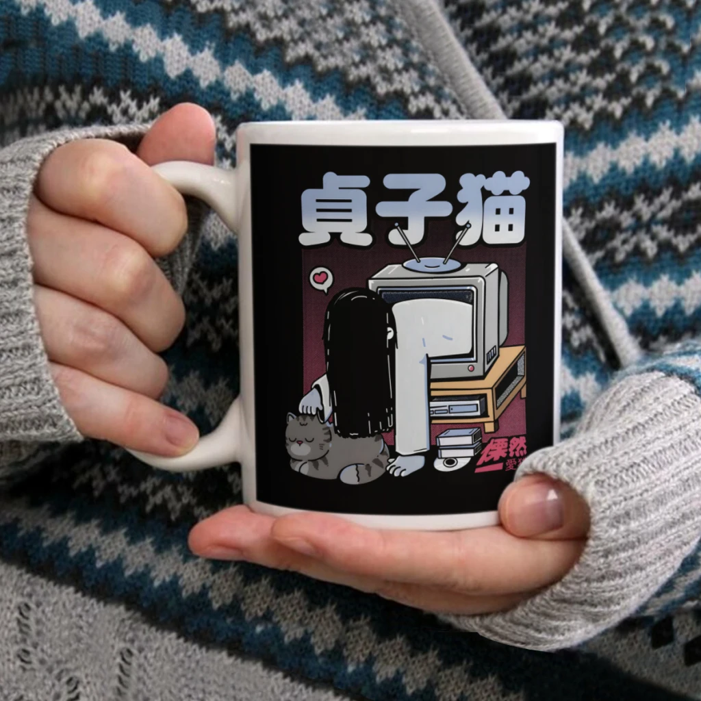 

Sadako CatCoffee Mug Tea Cup 11oz Coffee Cup Funny Birthday Ceramic Mug Personalized Cup