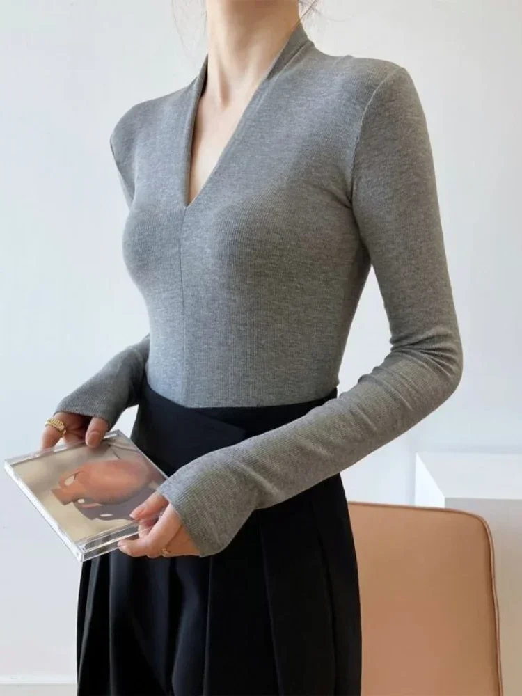 

Women's Blouses V-neck Slim Shirts Long Sleeve Top Elegant Beautiful Solid Sexy Camisole Spring Blouses for Women Fashion 2025