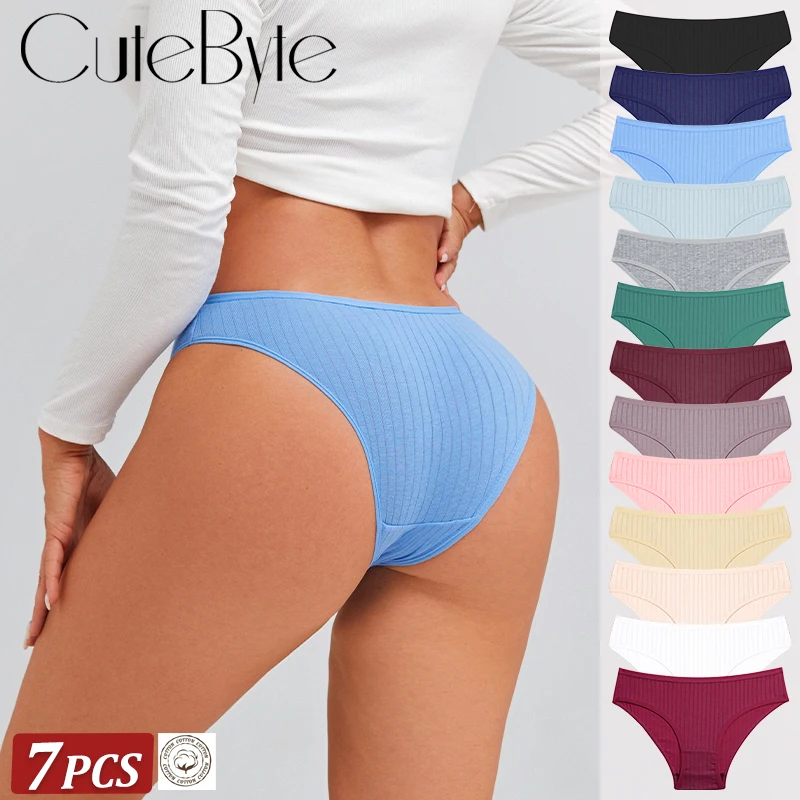 

7 шт./компл. женские хлопковые трусики, сексуальное нижнее белье с низкой талией, мягкое полосатое белье, однотонные трусы, женские удобные эластичные трусики