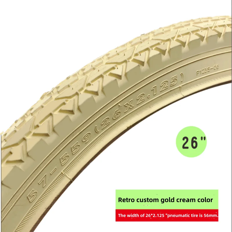 Retro Light Plate Bicycle Tire, Inner and Outer Tire, Cream Beige, 26 in, 2.125, Authentic