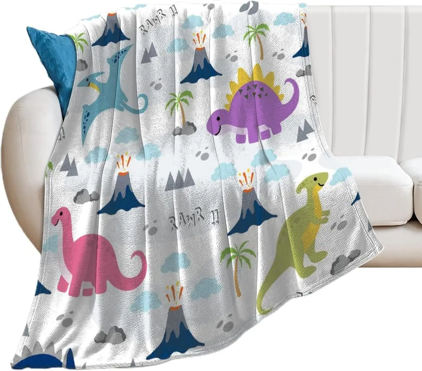 Cute Dino Family Pattern Over Printing Blankets, Super Soft Blankets Anti-Pilling Flannel Throw Blanket for Home Bedding