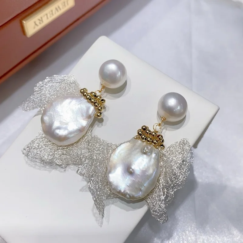 

SGARIT нерегулярные кружевные серьги из натурального жемчуга в стиле барокко, 14-каратное золото, аксессуары для ушей, круглые свадебные серьги с жемчугом «сделай сам»