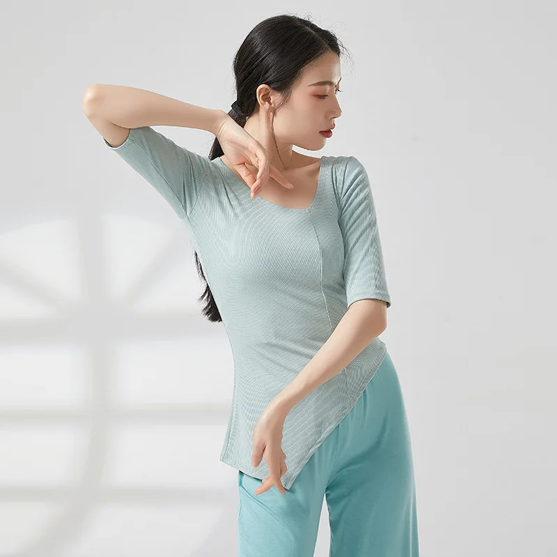 Classical dance tops, dance students' daily wear, modern dance body training suits, middle sleeves