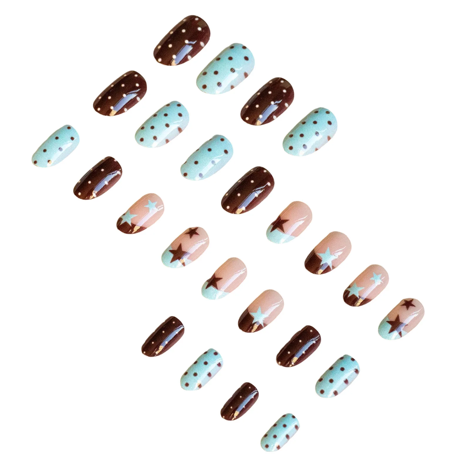 24 Stück künstliche Nägel mit Sternenmuster, zum Aufdrücken, künstliches Maniküre-Werkzeug, Nagelspitzen, künstliche Nägel, tragbare künstliche Mandelnägel – Detail 3