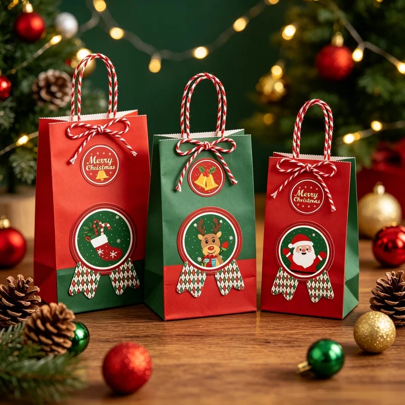 100pcs/pack Christmas Ribbon Badge Stickers Santa Snowman Elk Bell Seal Sticker Xmas Gift Bag Box Decorative Wrapping Label
