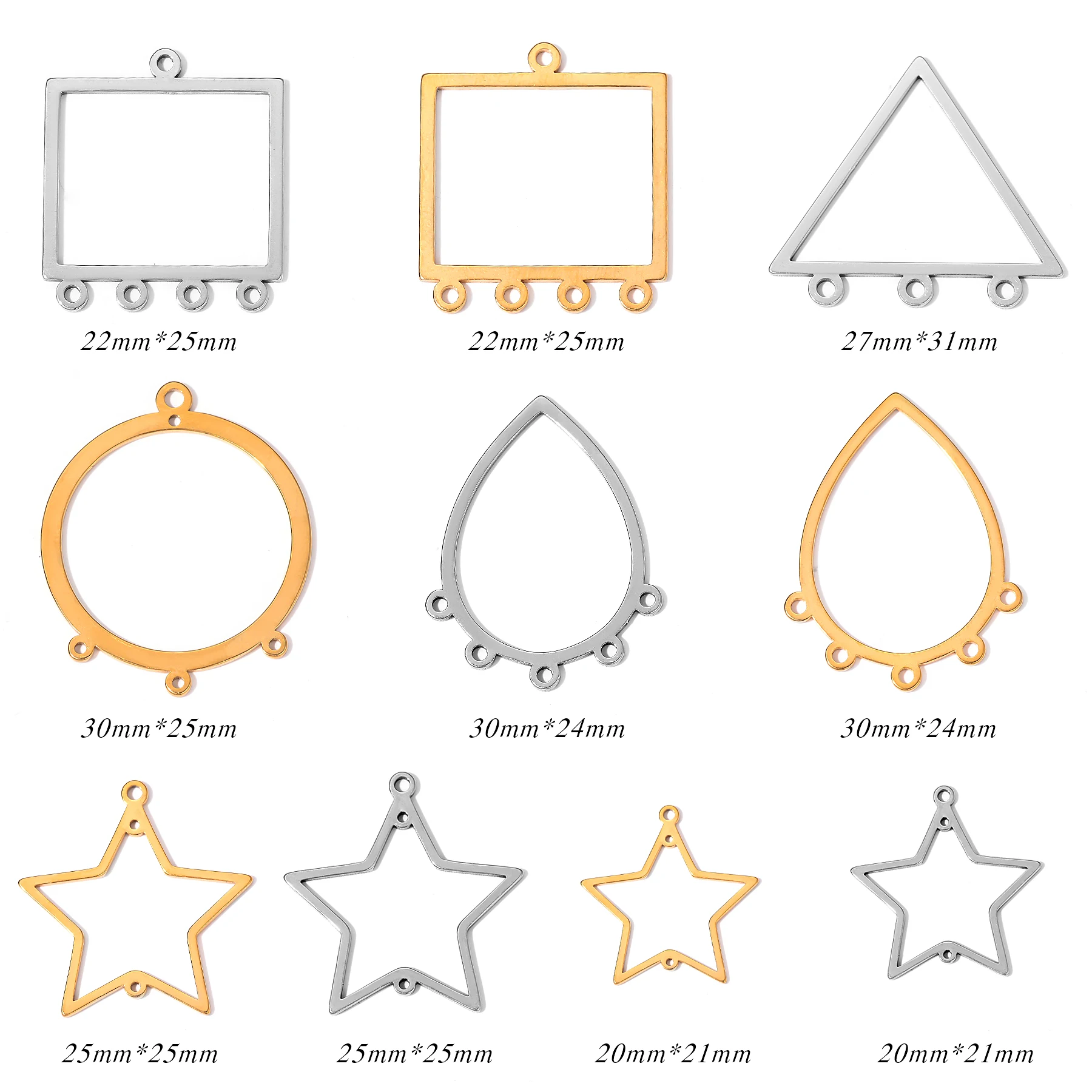 

8Pcs Stainless Steel Round Square Triangle Star Drop Shape Earrings Connector Charms Diy Jewelry Earrings Accessories for Women