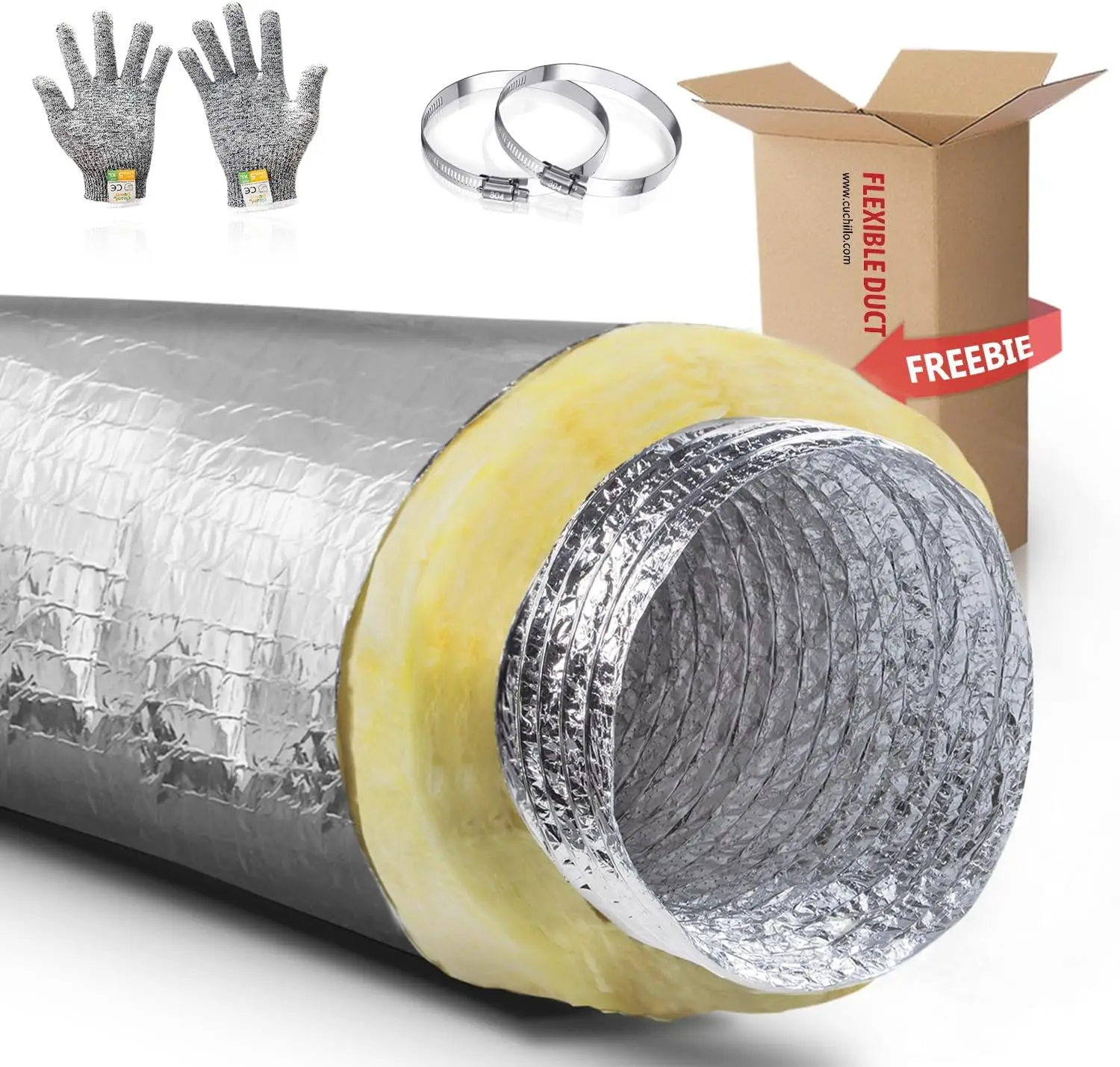 

8 Inch Insulated Flexible Ducting, R-4.2 for Heavy Duty HVAC & Exhaust Systems