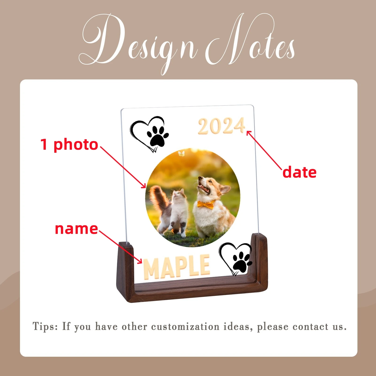 Custom Photo Frame Personalized Acrylic Plaque Printed with Photos Unique Frames with Wooden Stand Creative Gifts for Pet Owner