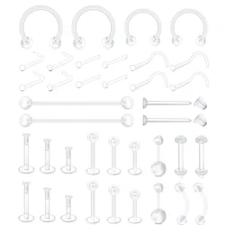 2pcs Clear Surgery Bioflex Nose Rings Belly Rings Septum Eyebrow Lip Cartilage Earring Industrial Plastic Piercing Jewelry