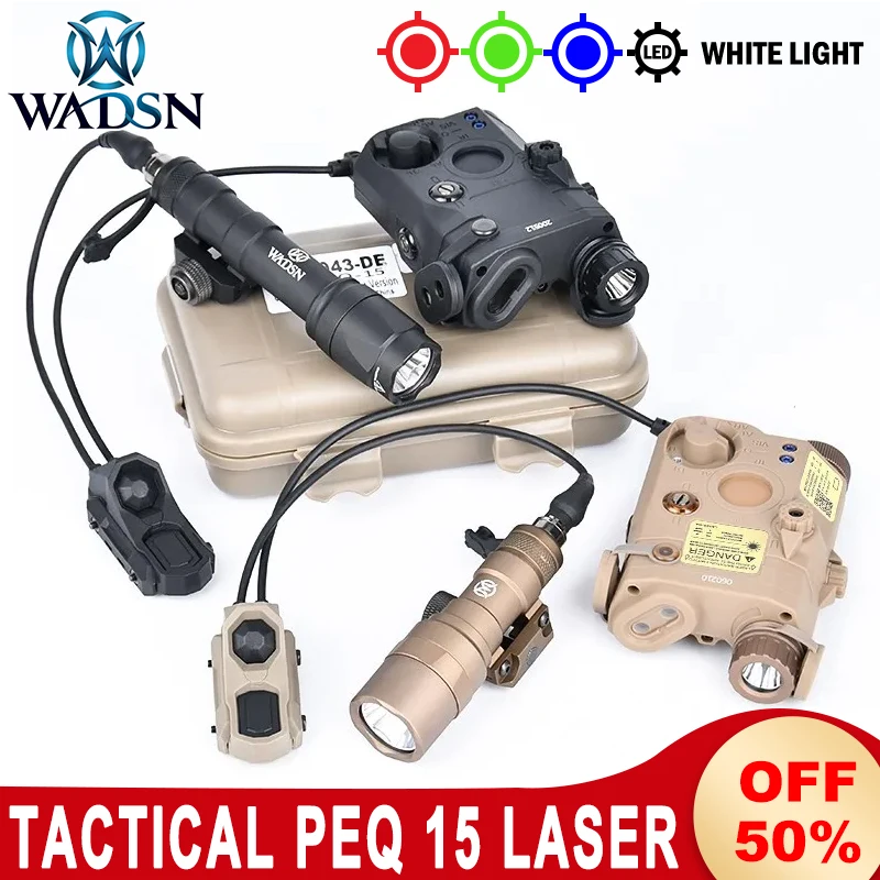 

Wadsn PEQ15 Airsoft Set PEQ Red Green Blue Laser SF M600C Tactical Flashlight UNAXON Dual Pressure Switch Hunting M300 Light