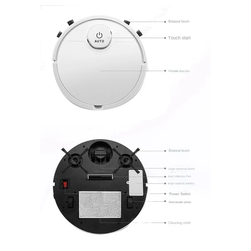 Automatic Vacuum Cleaner Robot 3-In-1 Smart Wireless Sweeping Dry Wet Cleaning Machine Robot Vacuum White